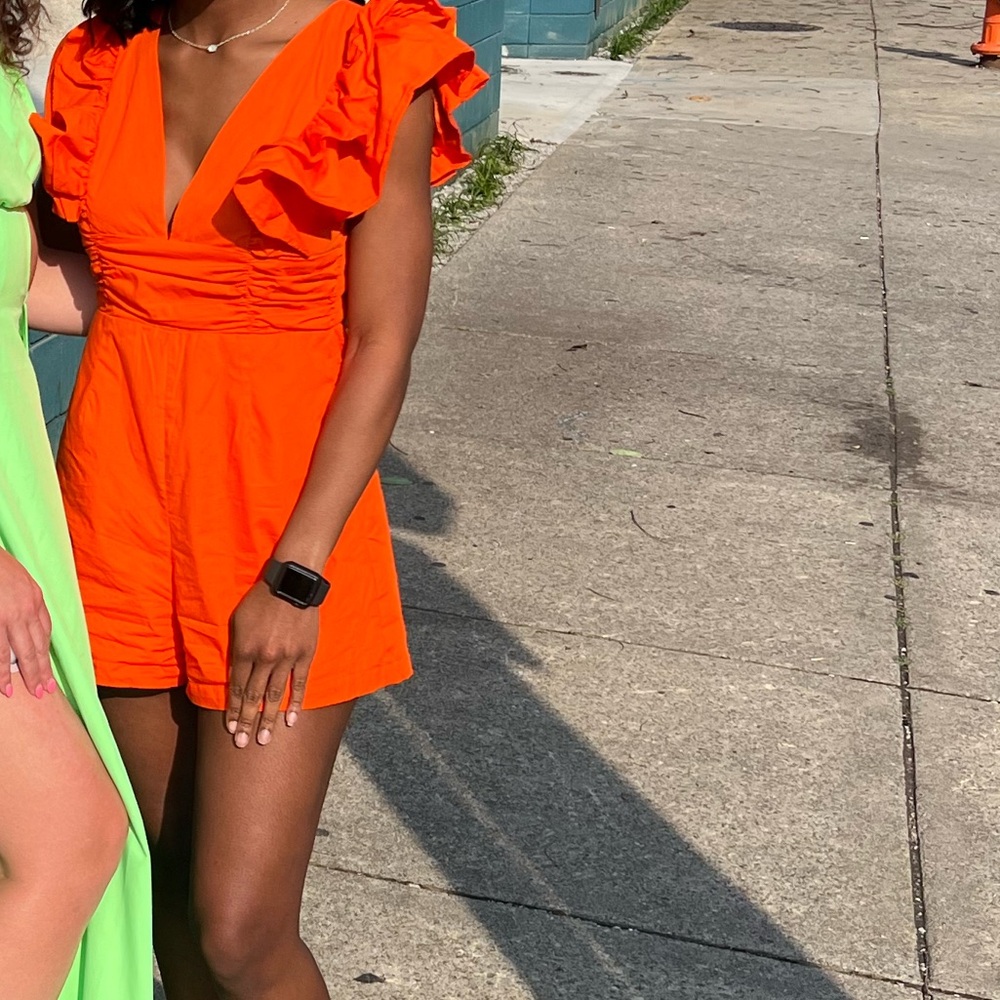 Vibrant Orange Ruffled Romper - Picture 2 of 2